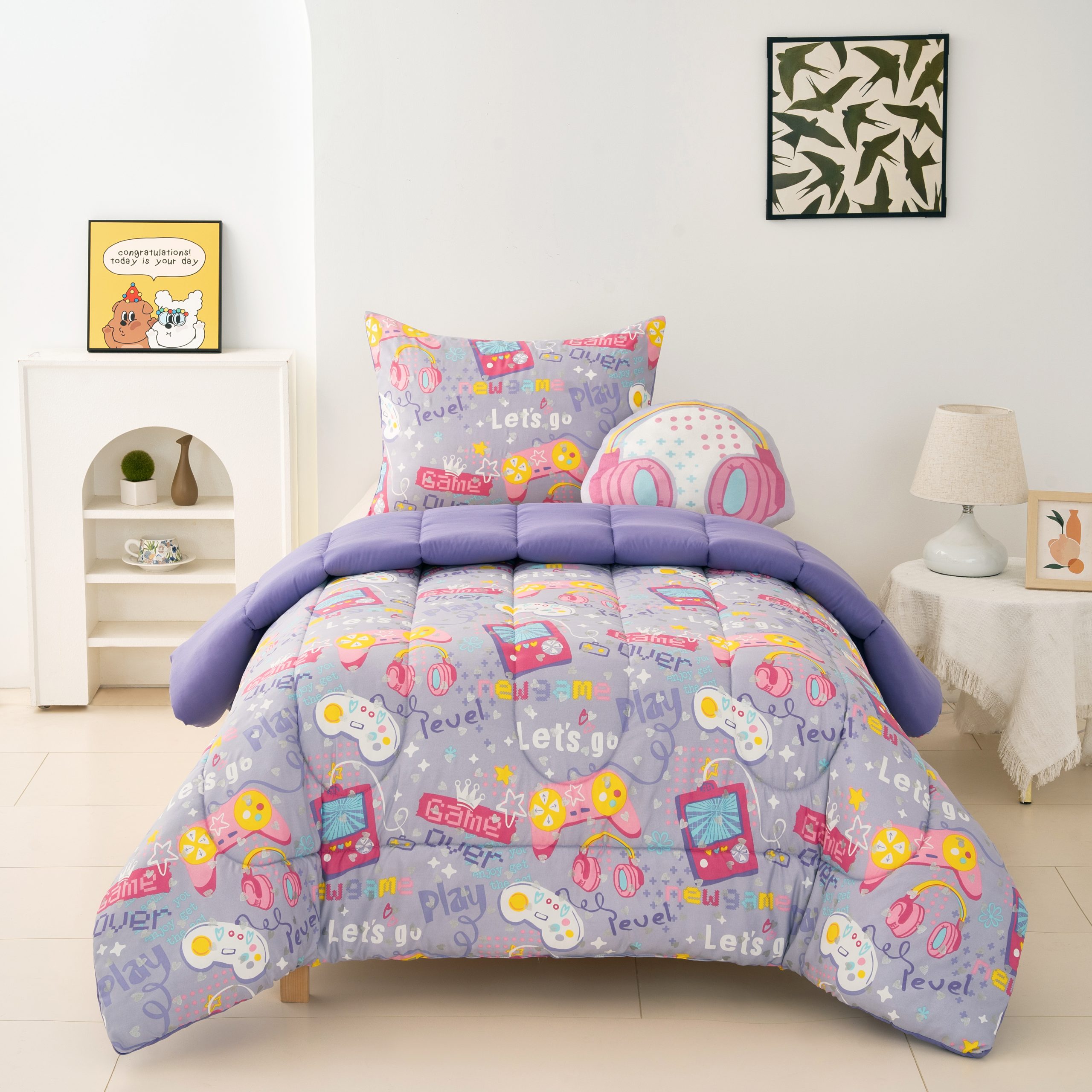 DSC00051 Lavender Gamer Vibe: Pink & Purple Game-Themed Youth Bedding Set