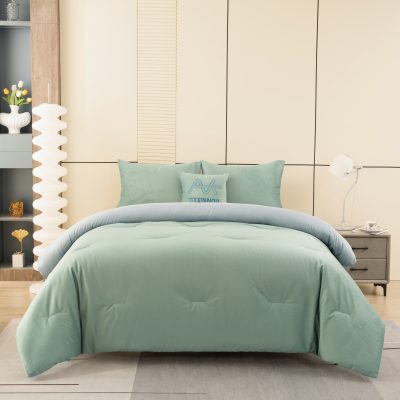 Modern Morandi Green Waffle Weave Textured Comforter Set